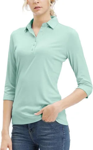 MOHEEN Women's Polo Shirt UPF 50  Quick Dry Moisture Wicking 3/4 Sleeve Golf Sun Shirts Athletic Casual Work S-2XL