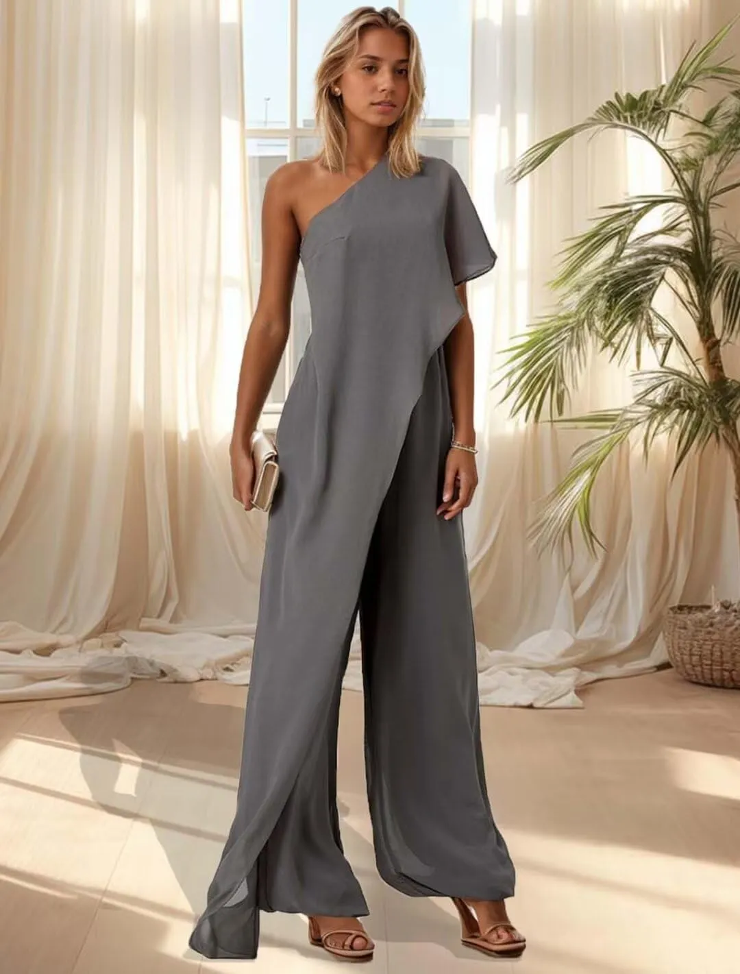 Mother of The Bride Pant Suits for Wedding One Shoulder Jumpsuits Wedding Guest Dress Formal Dress