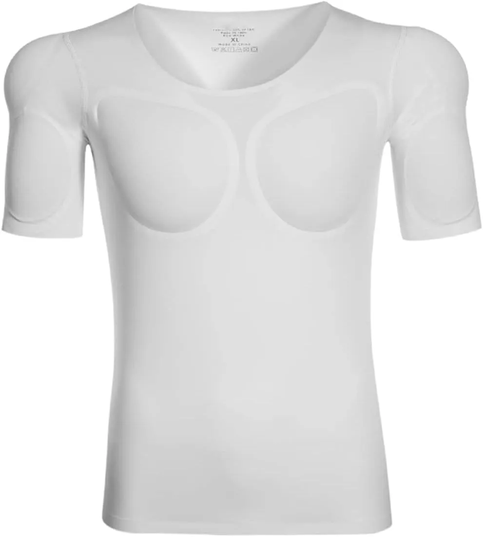 Muscle Body Shirts Padded Men Fake Deltoid Biceps Underwear Stretch Invisible Low Collar Undershirts