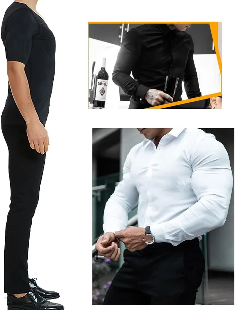 Muscle Body Shirts Padded Men Fake Deltoid Biceps Underwear Stretch Invisible Low Collar Undershirts