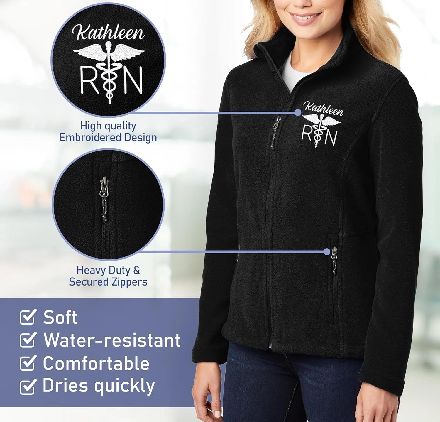 NACRE APPAREL Custom Embroidered Midweight Fleece Jacket for Men & Women Personalized Stethescope Print Jacket
