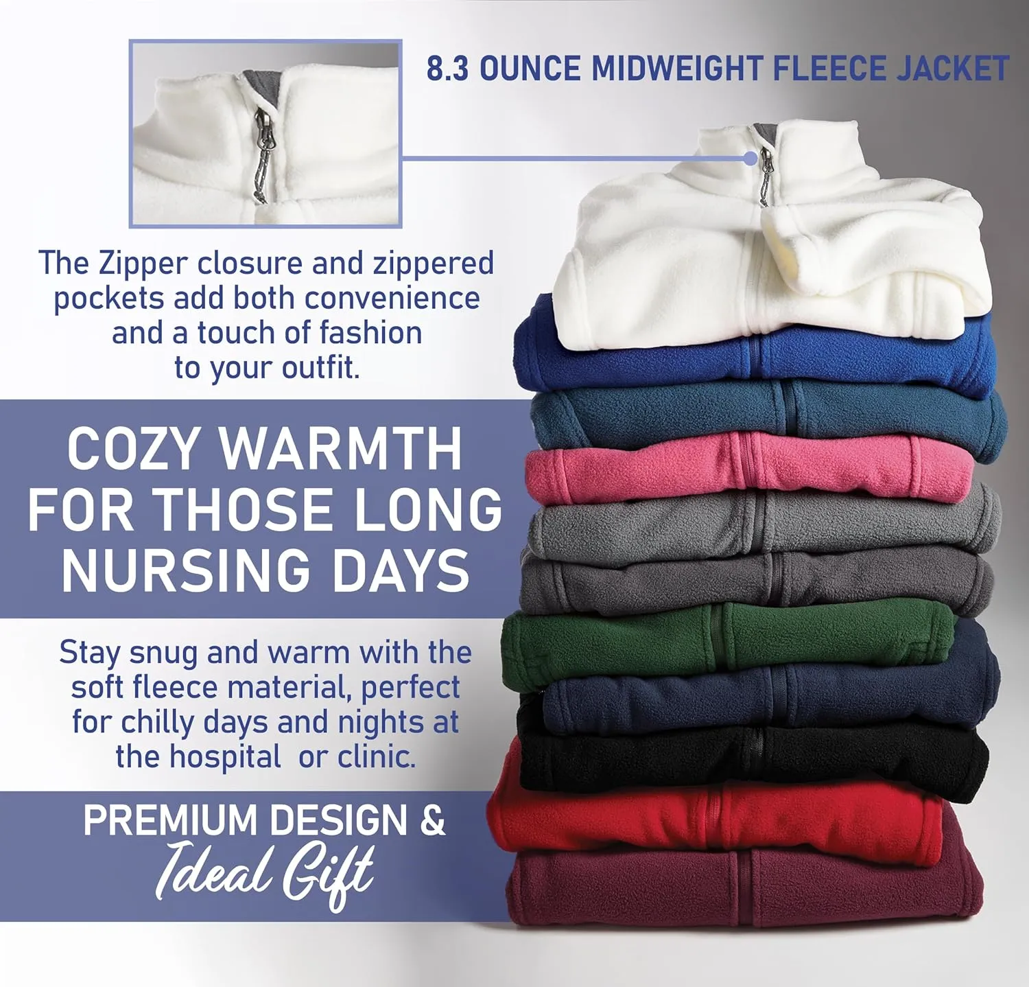 NACRE APPAREL Custom Embroidered Midweight Fleece Jacket for Men & Women Personalized Stethescope Print Jacket