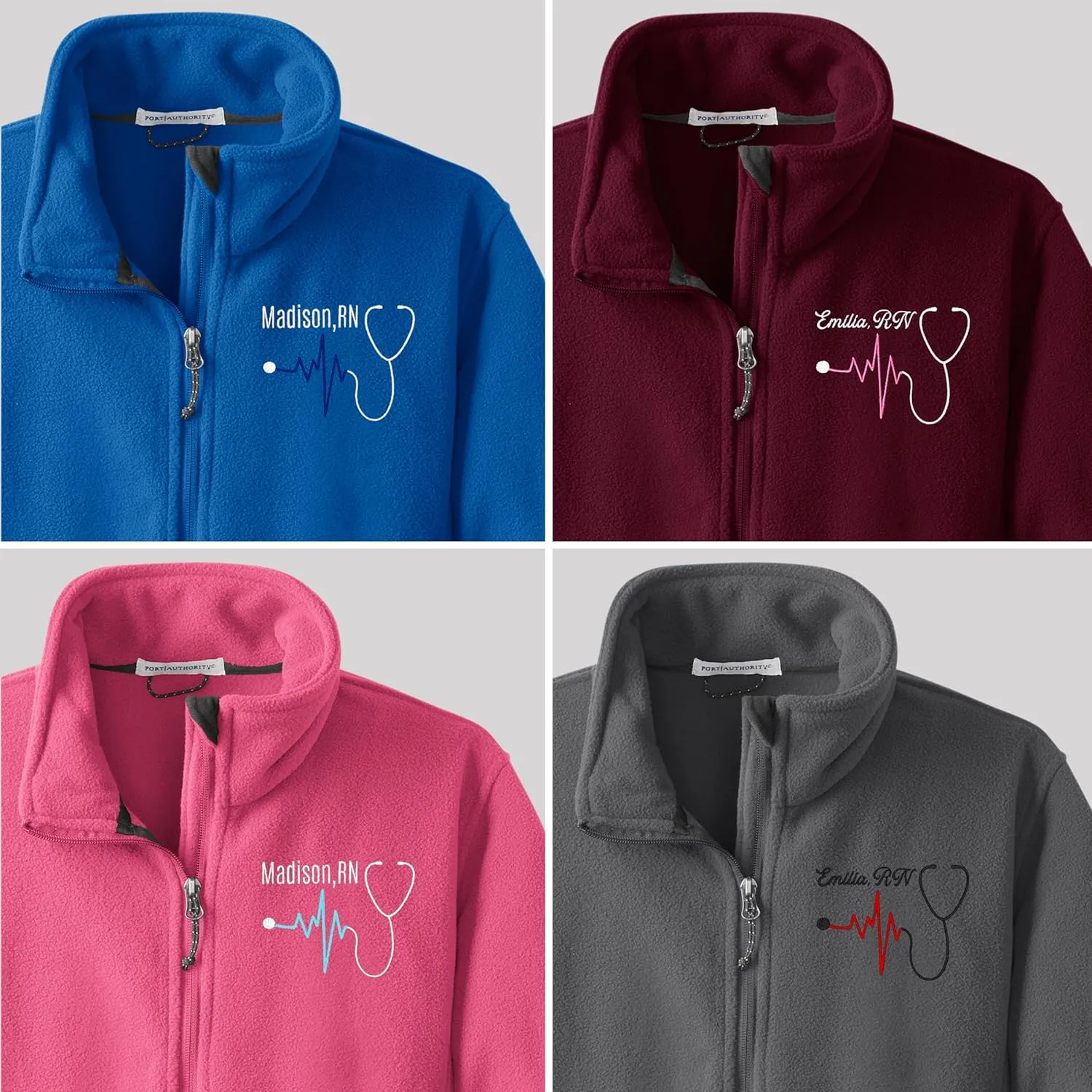 NACRE APPAREL Custom Embroidered Midweight Fleece Jacket for Men & Women Personalized Stethescope Print Jacket