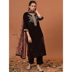 NUHH Toasted Coffee Kurta, Pant & Dupatta (Set of 3)