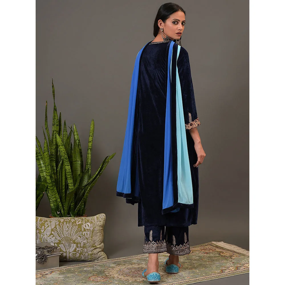 NUHH True Navy Kurta, Pant & Dupatta (Set of 3)