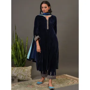 NUHH True Navy Kurta, Pant & Dupatta (Set of 3)