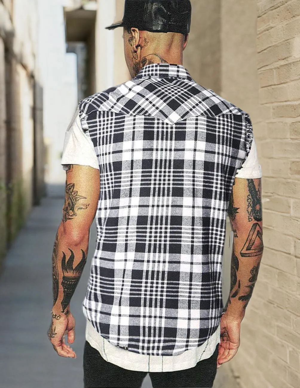NUTEXROL Men's Casual Flannel Plaid Shirt Sleeveless Plus Size Vest