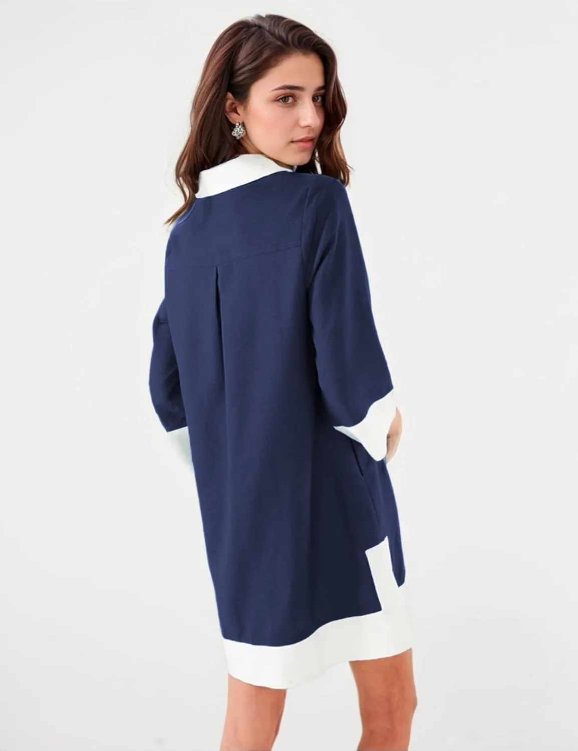 Omoone 2025 Swimsuit Coverup for Women Color Block Summer Beach Dresses V Neck Mini Linen Dress Shirts with Pockets