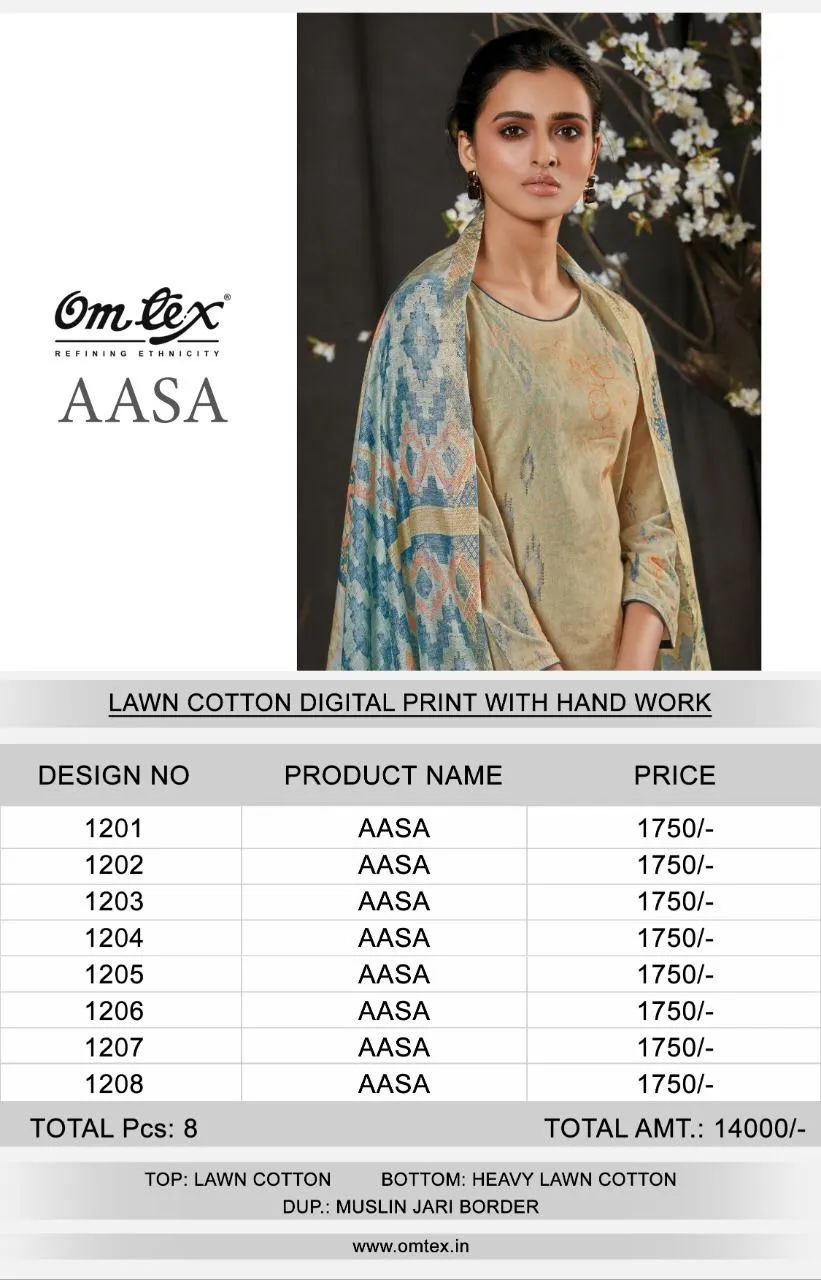 OMTEX AASA LAWN COTTON DIGITAL PRINT DRESS MATERIAL WITH HANDWORK