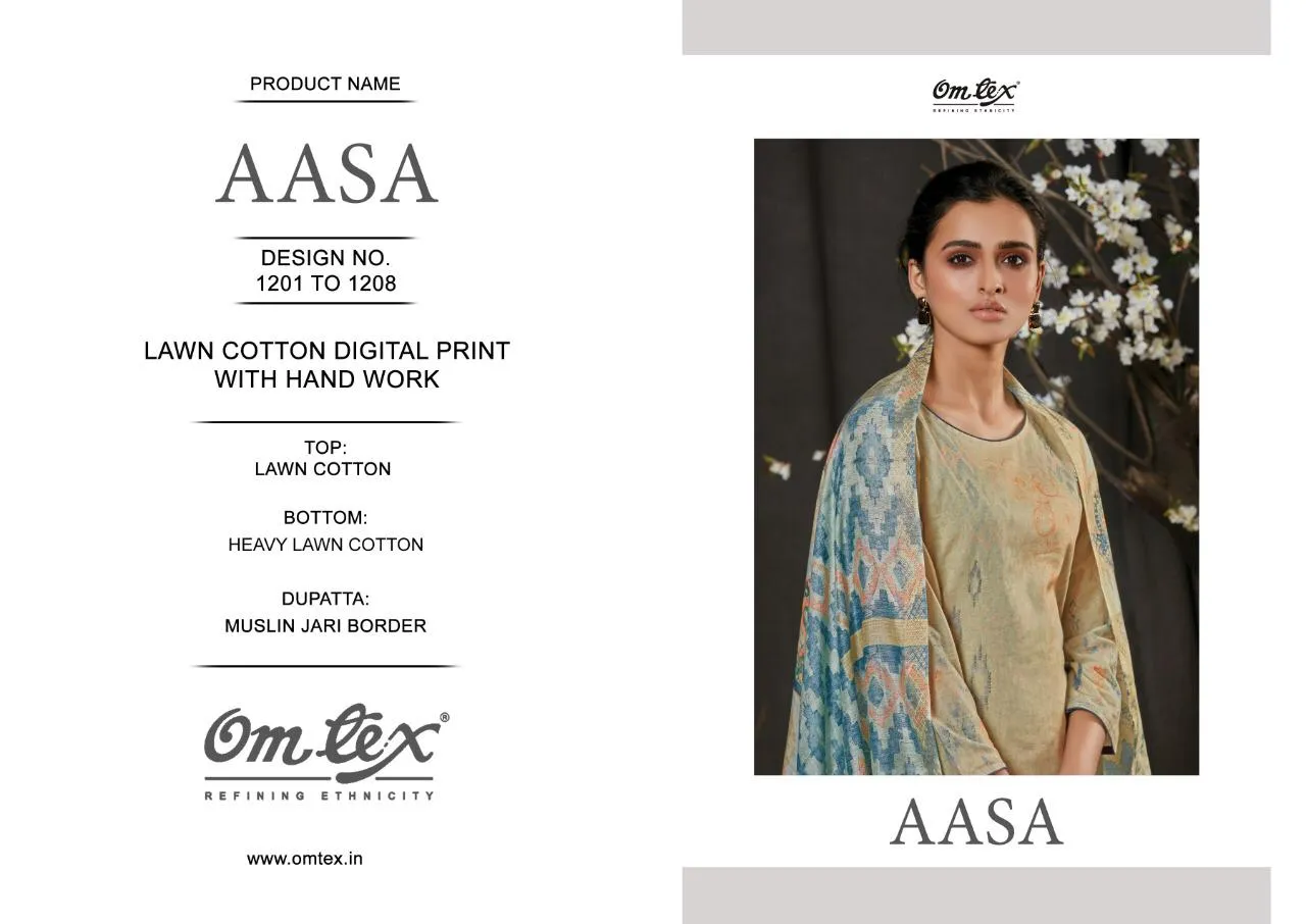 OMTEX AASA LAWN COTTON DIGITAL PRINT DRESS MATERIAL WITH HANDWORK