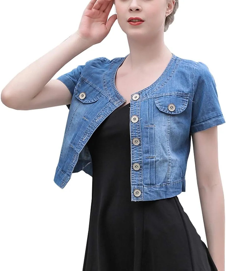 Only Faith Summer Womens Crew-neck Denim Jacket Short Sleeve Jean Coat Tops