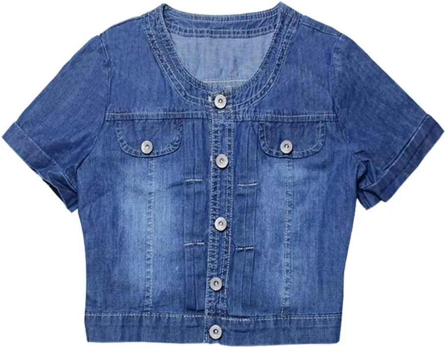 Only Faith Summer Womens Crew-neck Denim Jacket Short Sleeve Jean Coat Tops