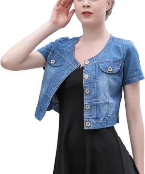 Only Faith Summer Womens Crew-neck Denim Jacket Short Sleeve Jean Coat Tops