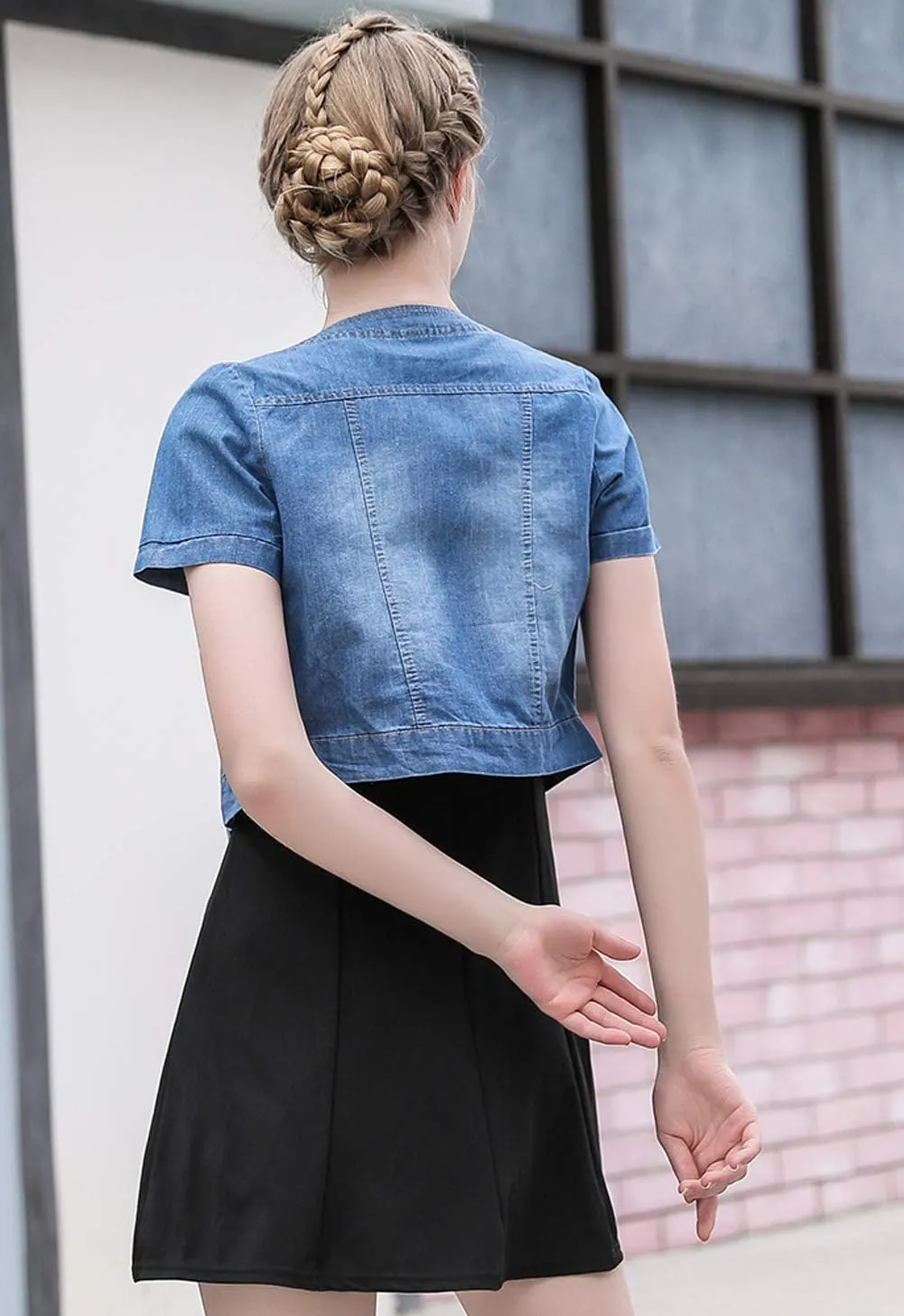 Only Faith Summer Womens Crew-neck Denim Jacket Short Sleeve Jean Coat Tops