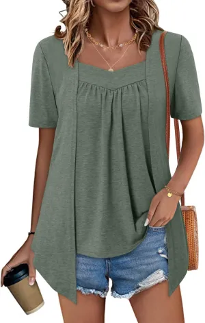 ONLYSHE Womens Shirts Cute Summer Lightweight Tunic Flowy Tops Short Sleeve Blouse Dressy Casual