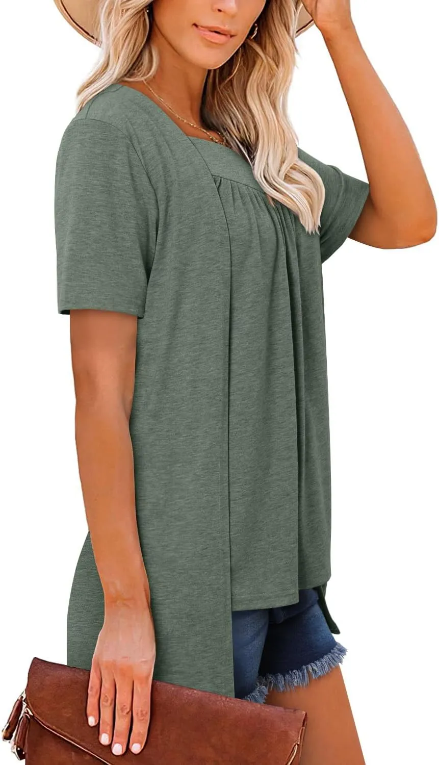 ONLYSHE Womens Shirts Cute Summer Lightweight Tunic Flowy Tops Short Sleeve Blouse Dressy Casual
