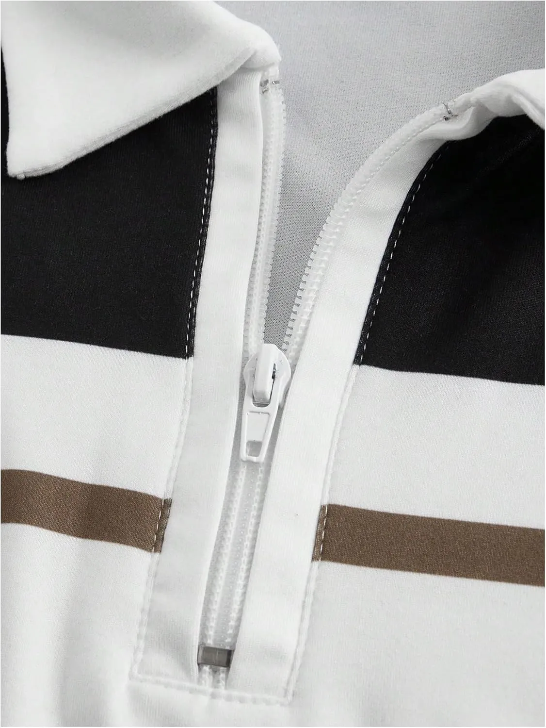 OYOANGLE Men's Colorblock Striped Print Half Zip Long Sleeve Collared Shirt Casual Golf Shirts