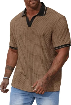OYOANGLE Men's Plus Size Short Sleeve Knitted Textured Shirt Casual Business Lightweight Golf Shirts