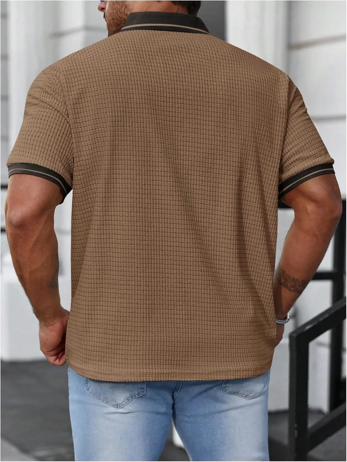 OYOANGLE Men's Plus Size Short Sleeve Knitted Textured Shirt Casual Business Lightweight Golf Shirts