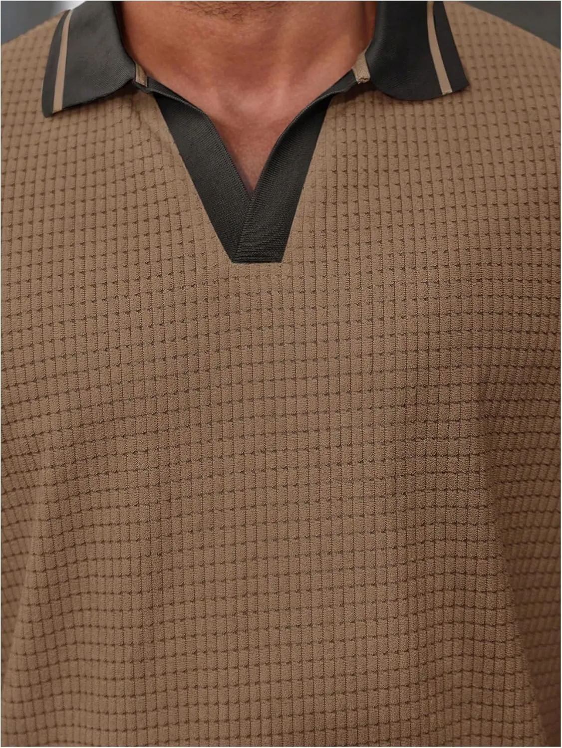 OYOANGLE Men's Plus Size Short Sleeve Knitted Textured Shirt Casual Business Lightweight Golf Shirts