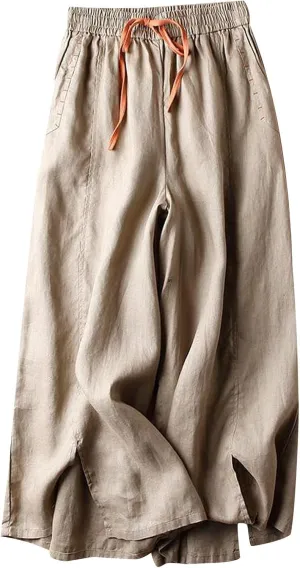 Palazzo Pants for Women Casual Elastic Waist Linen Pants High Waisted Summer Lounge Trousers Beach Vacation Outfits
