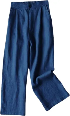 Palazzo Pants for Women Lightweight Wide Leg Linen Pants Elastic Waist Boho Beach Trousers Summer Outfit with Pocekts