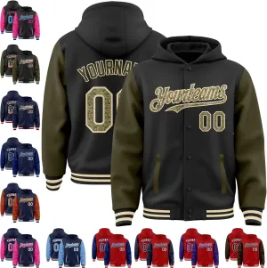 Personalized Men/Women/Youth Baseball Hoodie Jacket Varsity Letterman Jacket Team Sport Uniform with Pocket