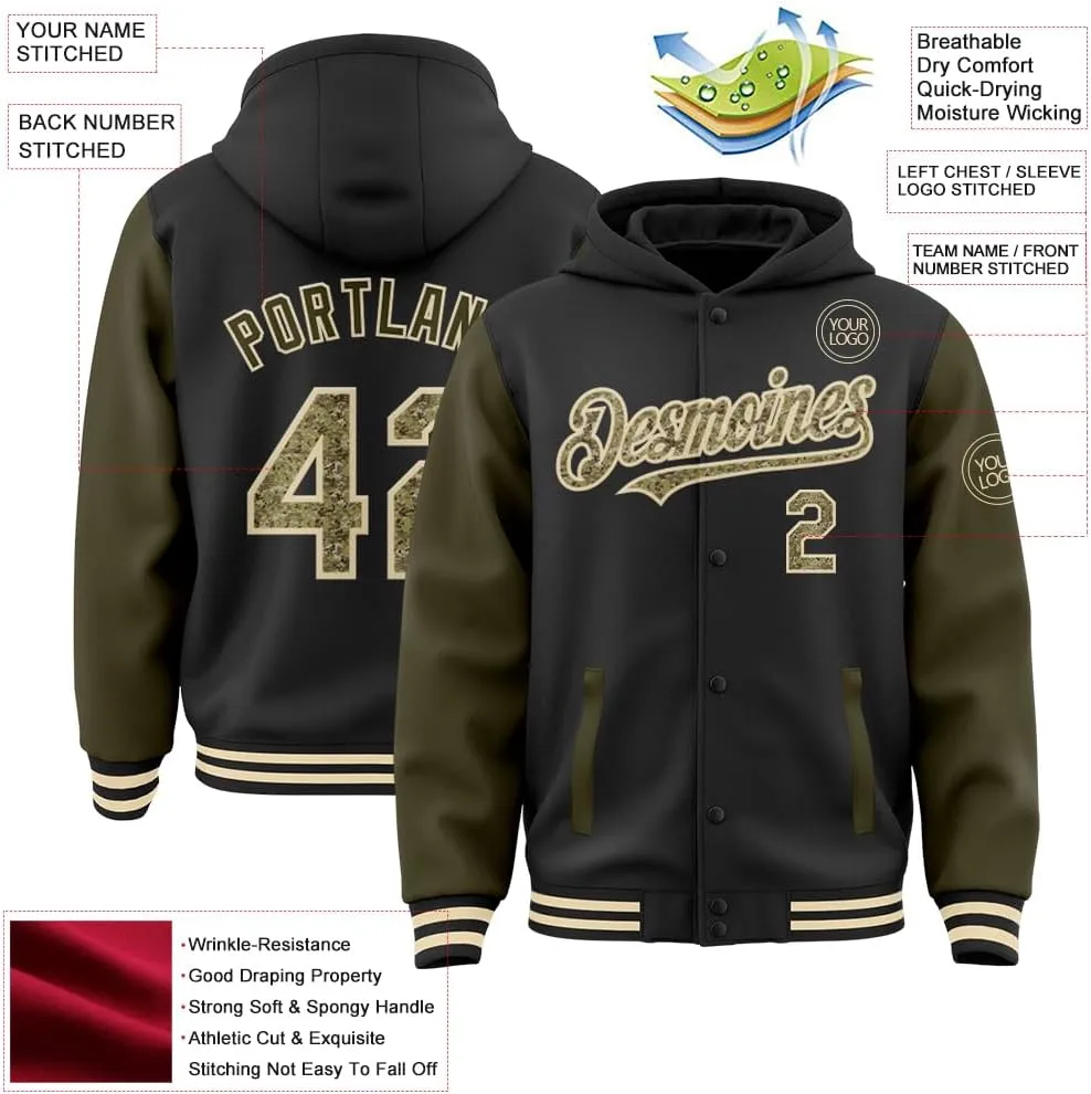 Personalized Men/Women/Youth Baseball Hoodie Jacket Varsity Letterman Jacket Team Sport Uniform with Pocket