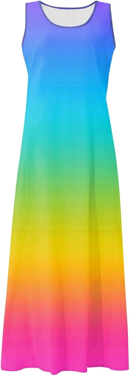 Plus Size Summer Dresses U Neck Sleeveless Sundress A-Line Floral Print Boho Dress Casual Beach Dress with Pockets