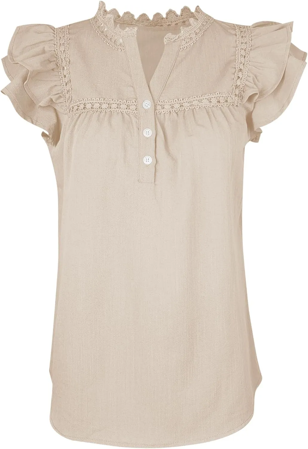PRETTODAY Women's V Neck Lace Crochet Shirts Button Down Short Sleeve Casual Blouse Tops