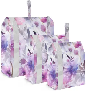 Purple Flowers Leaves Beautiful Packing Cubes for Suitcases 3 Set Lightweight Compression Luggage Packing Organizers for Carry on Suitcase Travel Accessories Luggage Organizer Bags Set