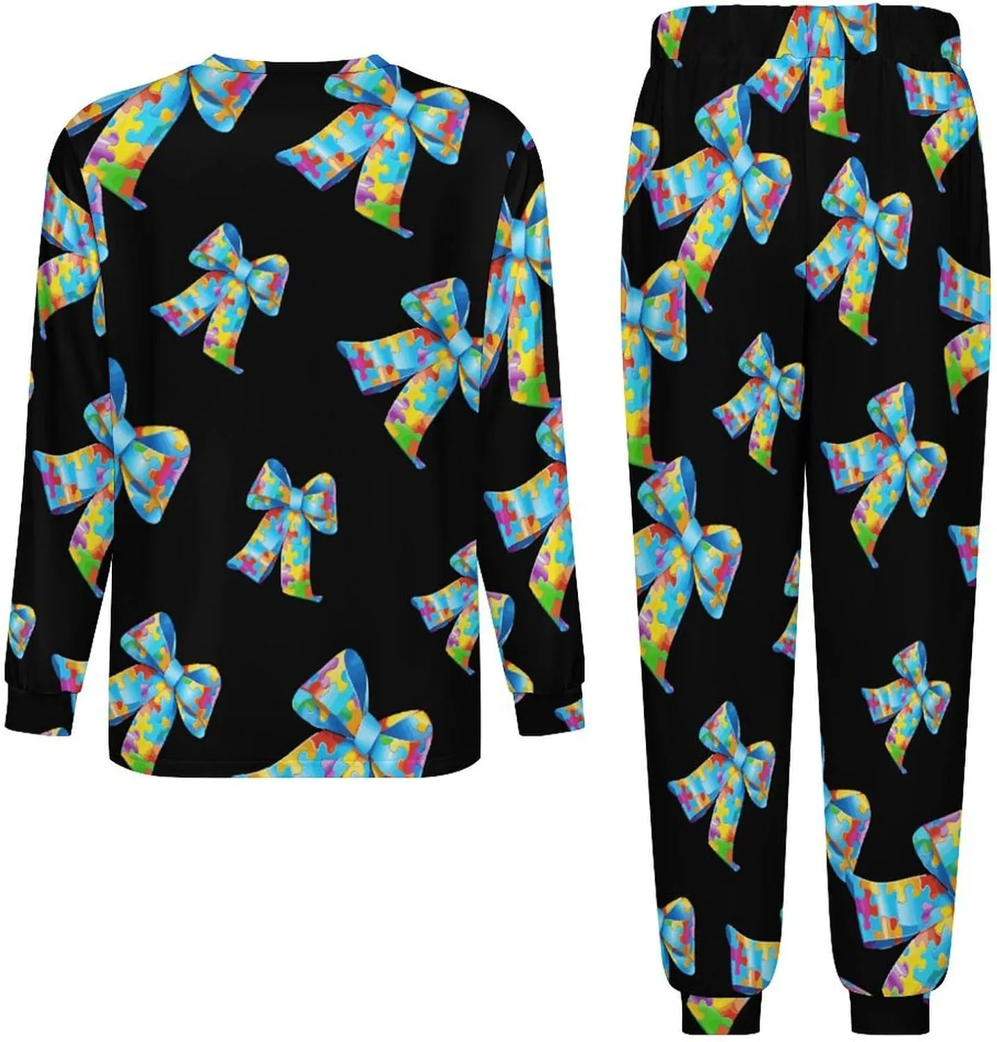 Puzzle Bow Tie Men's Pajamas Sets Round Neck Long Sleeve Shirts And Bottoms 2 Piece Pjs Loungewear