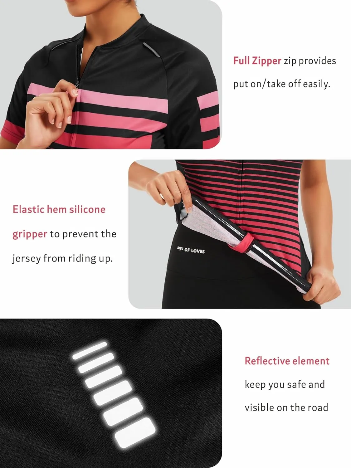 qualidyne Women's Cycling Jersey Short Sleeve with Rear Pockets Full Zipper Bike Shirts Quick Dry Biking Bicycle Jersey