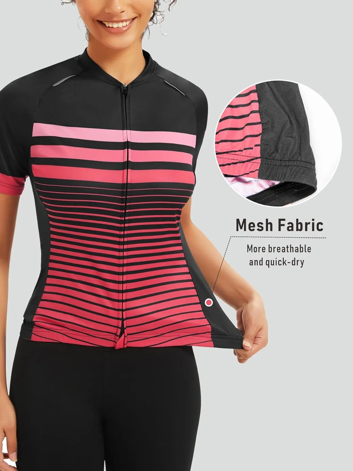 qualidyne Women's Cycling Jersey Short Sleeve with Rear Pockets Full Zipper Bike Shirts Quick Dry Biking Bicycle Jersey