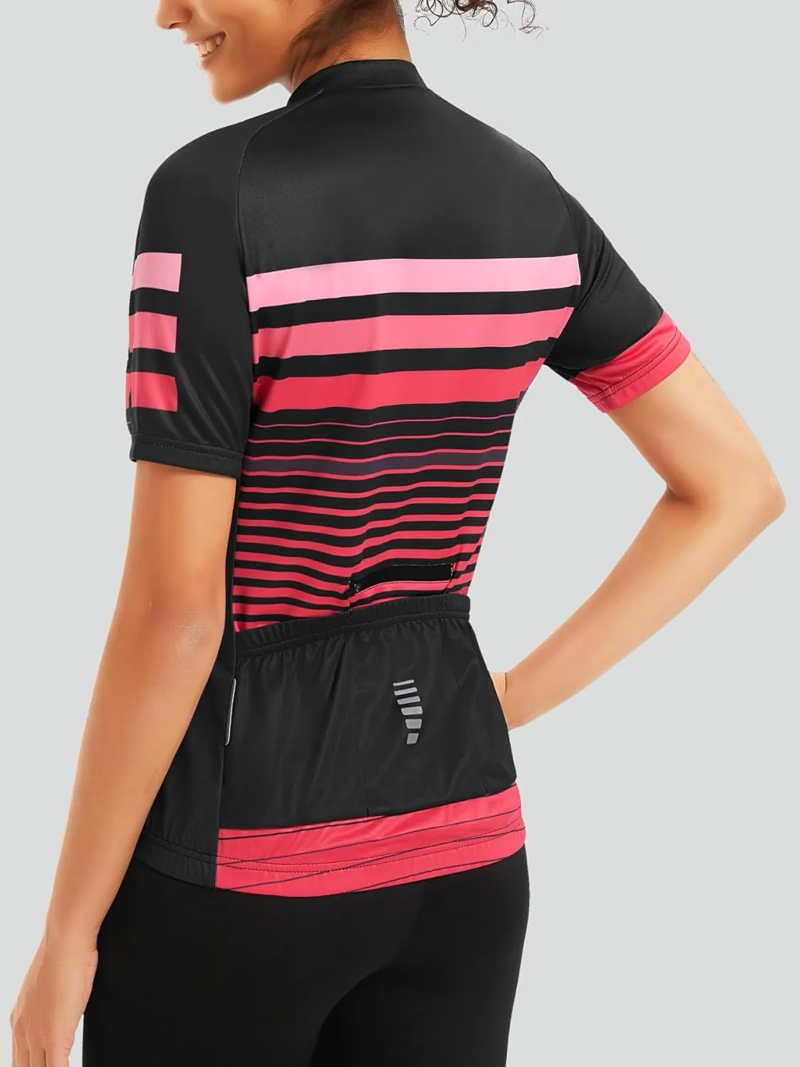 qualidyne Women's Cycling Jersey Short Sleeve with Rear Pockets Full Zipper Bike Shirts Quick Dry Biking Bicycle Jersey