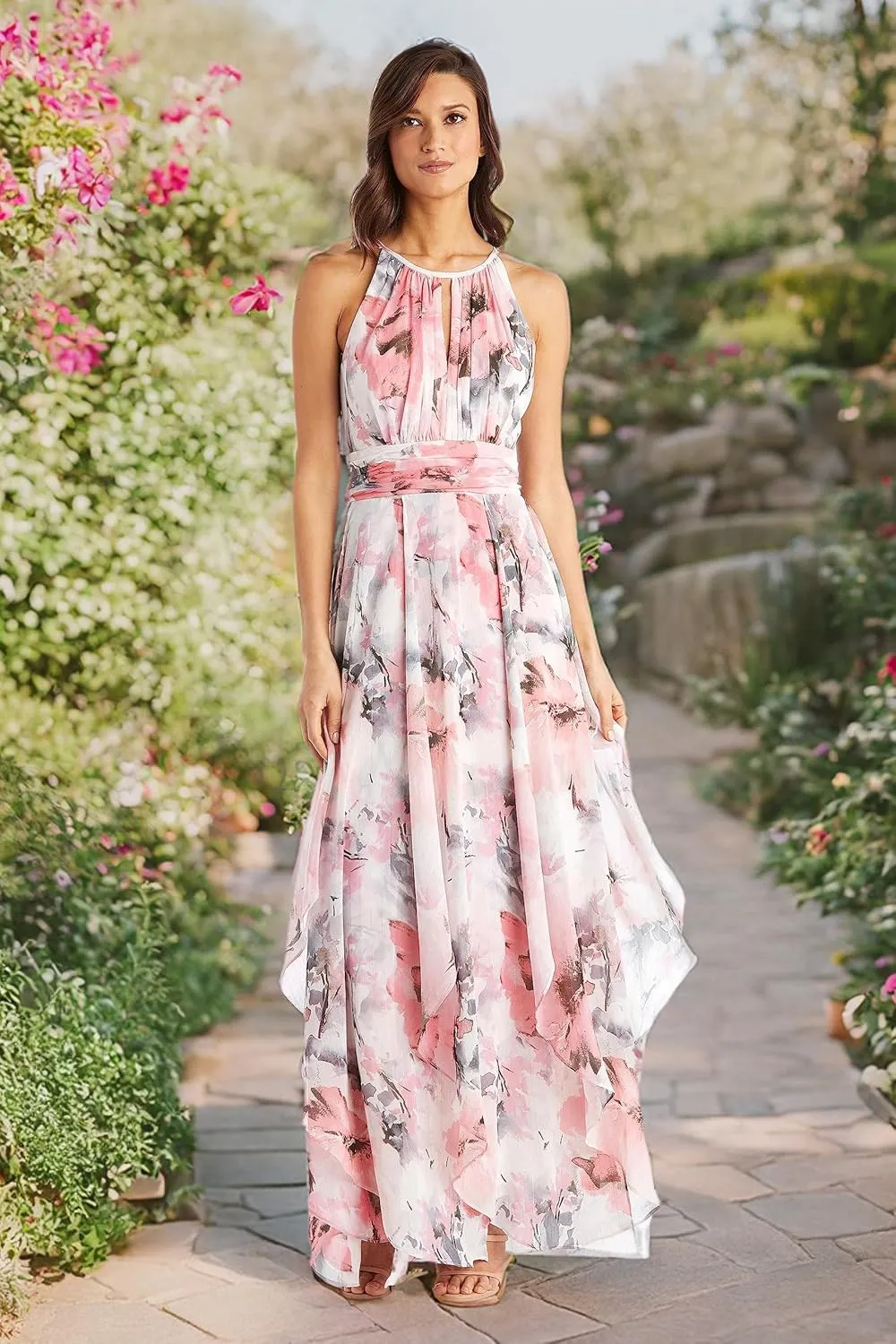 R&M Richards Womens Metallic Maxi Maxi Dress