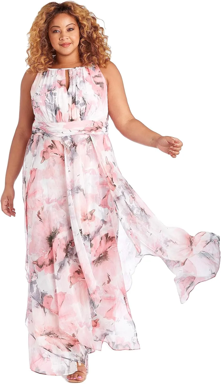 R&M Richards Womens Metallic Maxi Maxi Dress