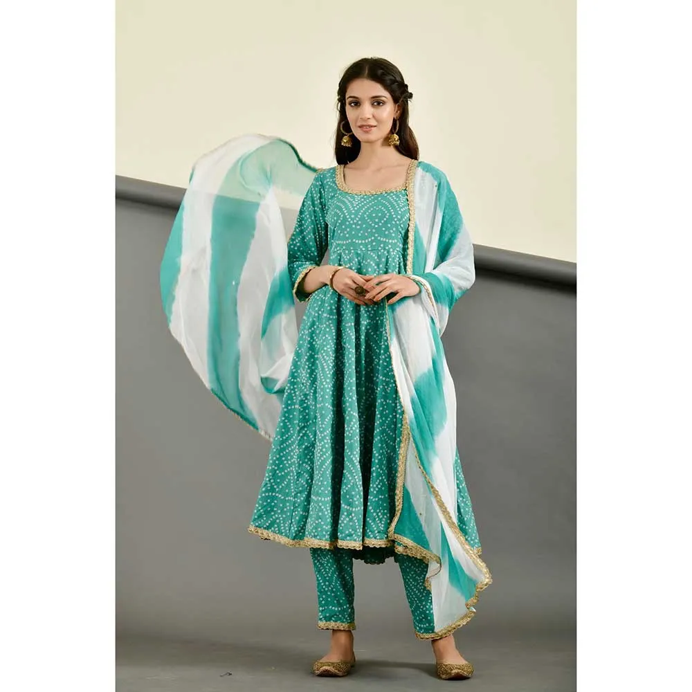 Rangpur Women Green Bandhan Anarkali (Set of 3)