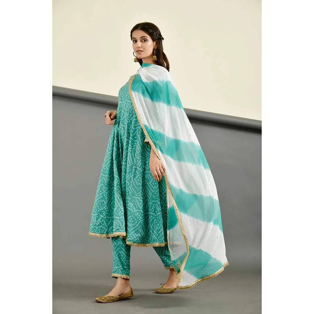 Rangpur Women Green Bandhan Anarkali (Set of 3)