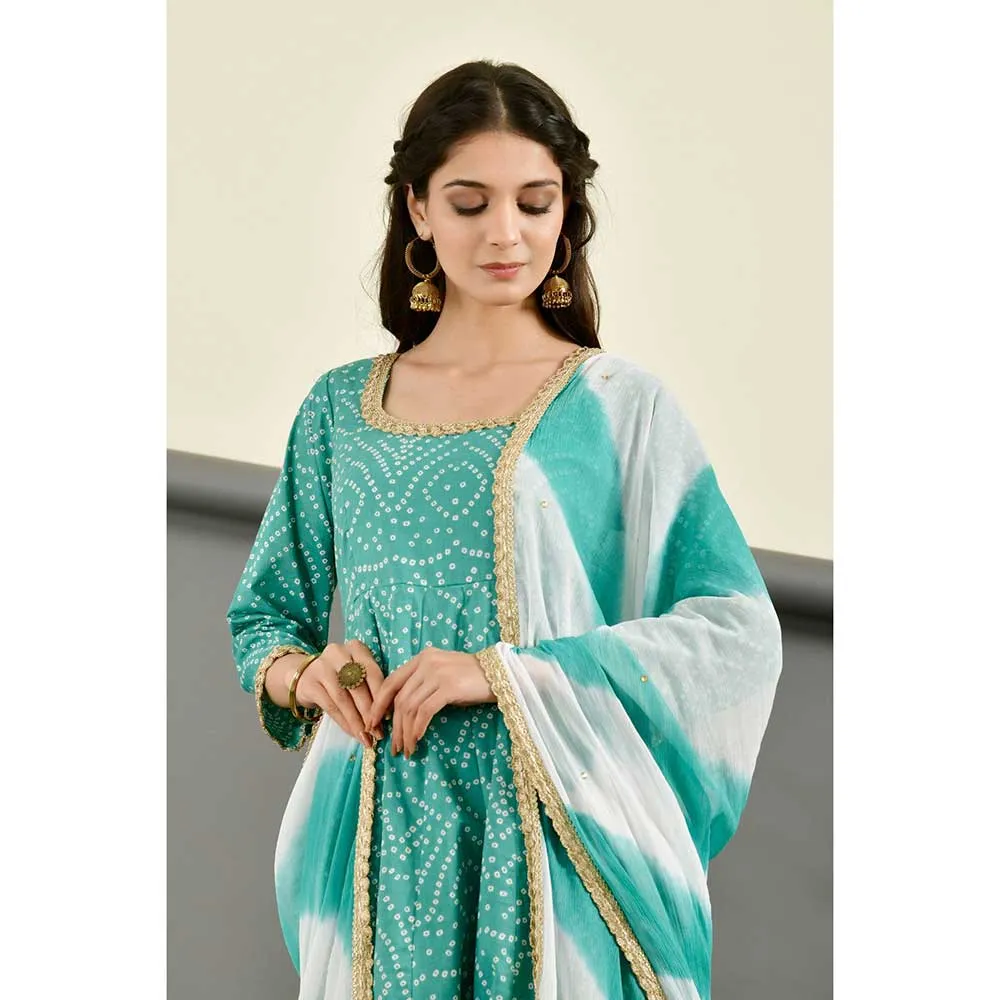 Rangpur Women Green Bandhan Anarkali (Set of 3)