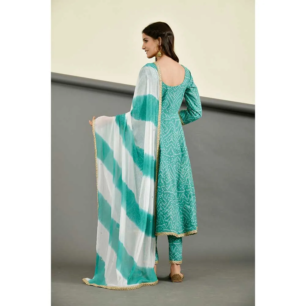 Rangpur Women Green Bandhan Anarkali (Set of 3)
