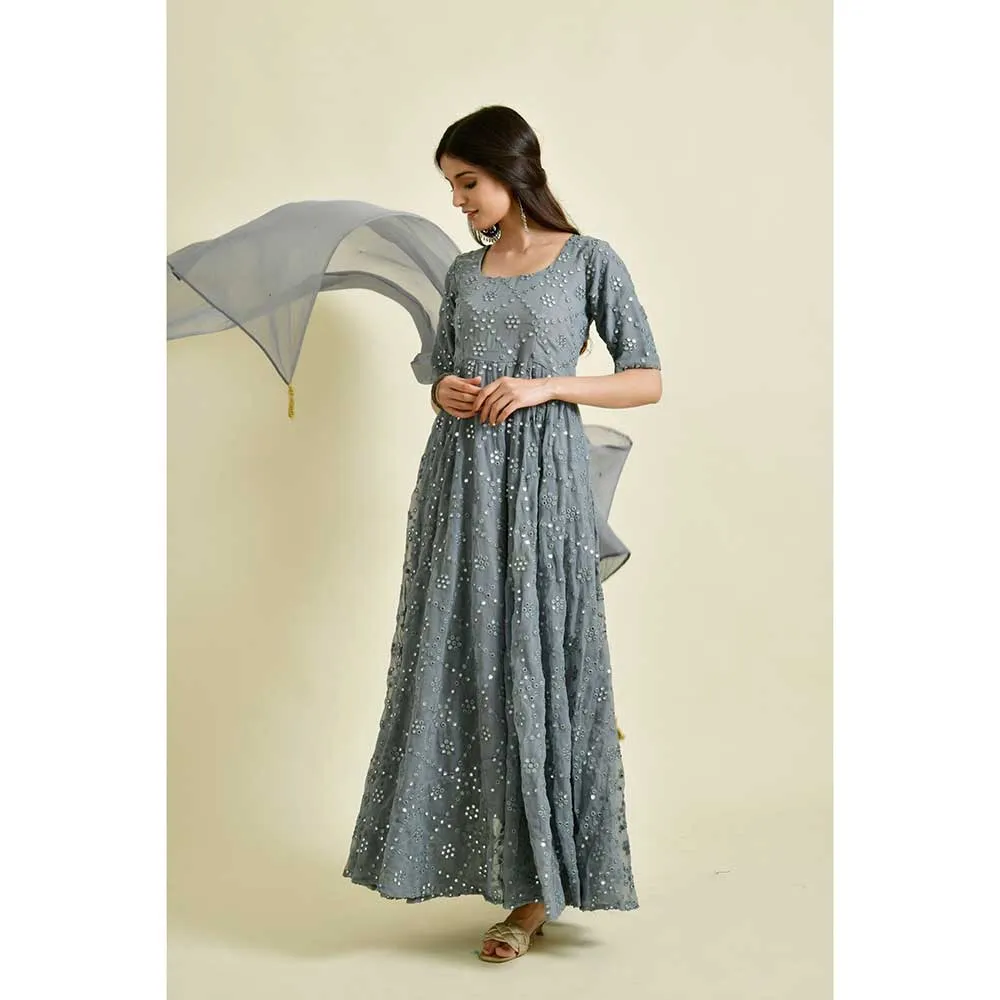 Rangpur Women Grey Mirror Anarkali (Set of 2)