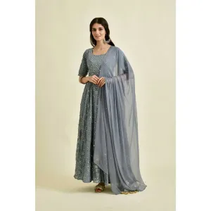 Rangpur Women Grey Mirror Anarkali (Set of 2)