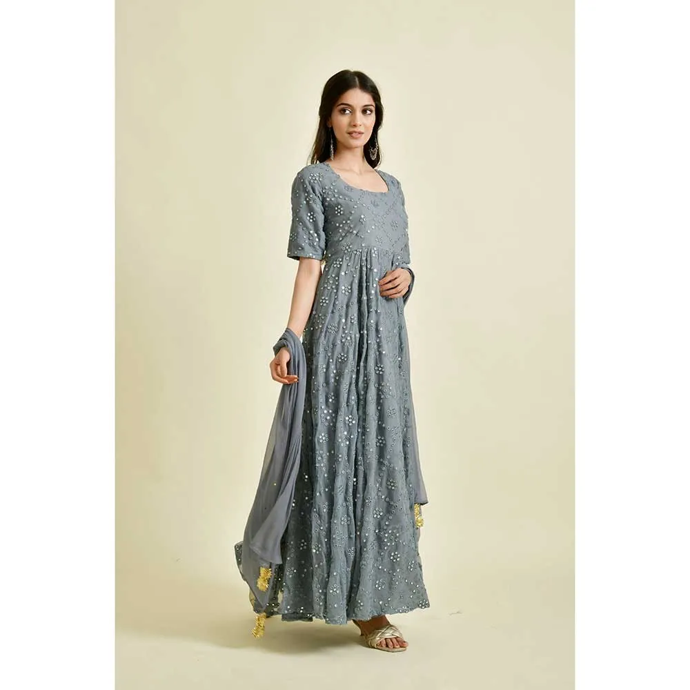 Rangpur Women Grey Mirror Anarkali (Set of 2)