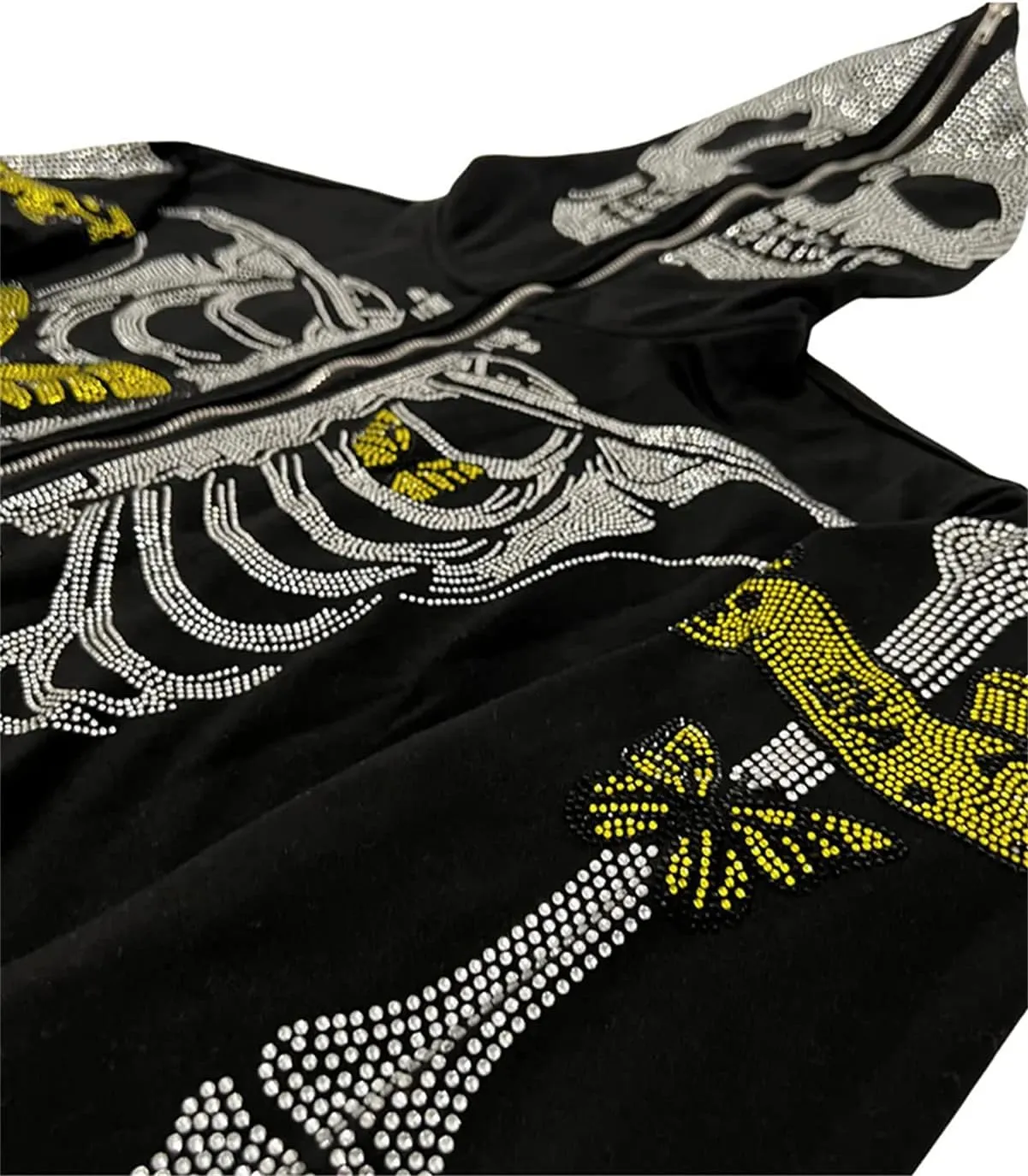 Raruxxin Women Rhinestone Y2k Hoodies Goth Punk Harajuku Jacket Skeleton Print Zip Up Pullover Oversized Vintage Streetwear
