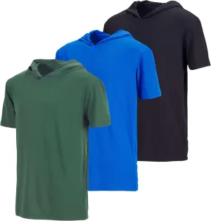 Real Essentials 3 Pack: Boys Dry-Fit Youth Teen Active Athletic Short Sleeve Workout Hoodie - Hooded Pullover Shirts