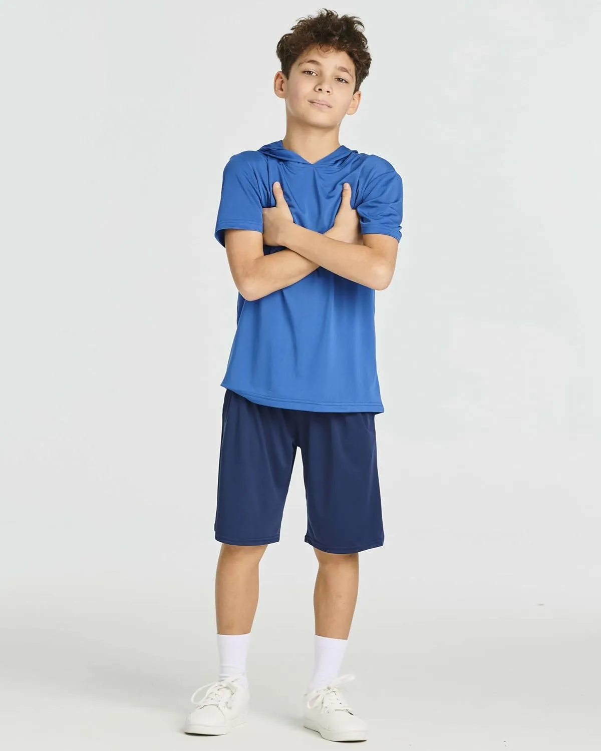 Real Essentials 3 Pack: Boys Dry-Fit Youth Teen Active Athletic Short Sleeve Workout Hoodie - Hooded Pullover Shirts
