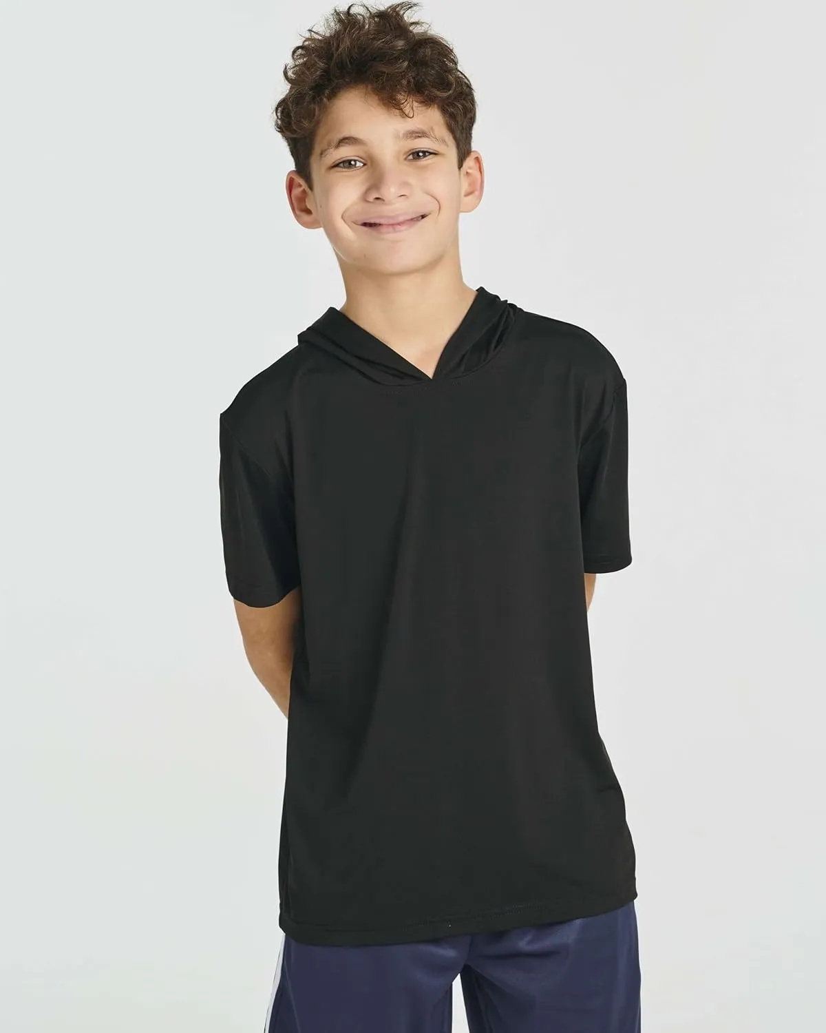 Real Essentials 3 Pack: Boys Dry-Fit Youth Teen Active Athletic Short Sleeve Workout Hoodie - Hooded Pullover Shirts