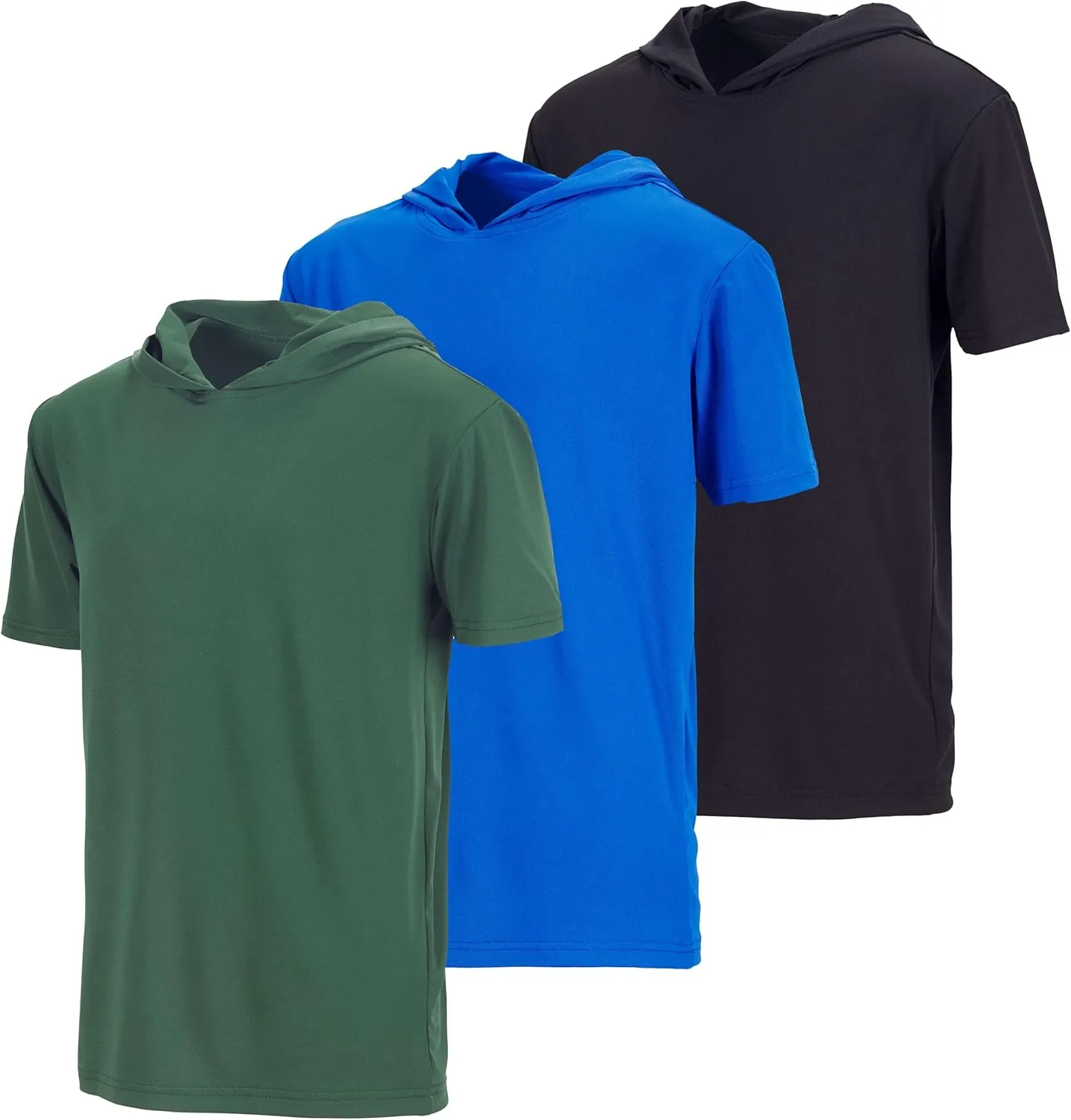 Real Essentials 3 Pack: Boys Dry-Fit Youth Teen Active Athletic Short Sleeve Workout Hoodie - Hooded Pullover Shirts