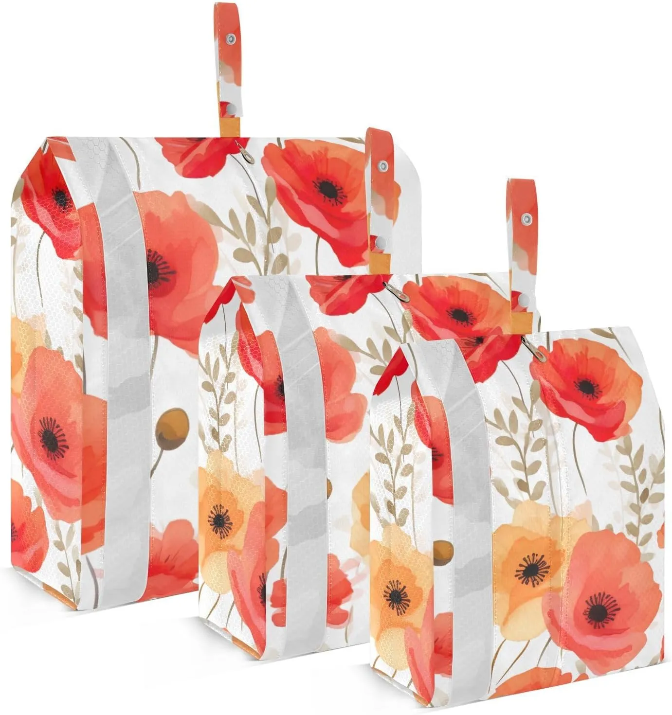Red Poppy Flower Leave Packing Cubes for Suitcases 3 Set Compression Lightweight Luggage Packing Organizers for Carry on Suitcase Travel Accessories Luggage Organizer Bags Set